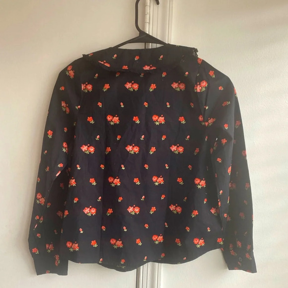 J Crew Crewcuts Girl’s Black Floral Blouse Peter Pan Collar Size 10/11 - Picture 5 of 5